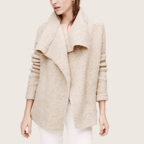 LOFT Sweaters - Loft  Drape Hem Open Cardigan Wool Blend  Beige  Wrap Jacket-Type Sweater XL